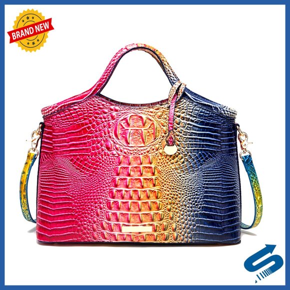 Large Capacity Faux Leather Tote Bag with Top Handle and Crocodile Pattern
